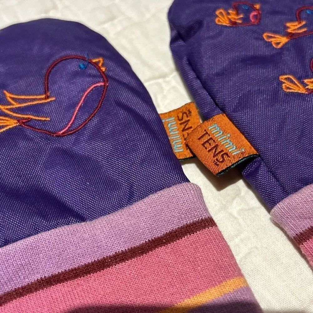 Mimi Tens Baby Mitten Birds Stripes Water Resistant